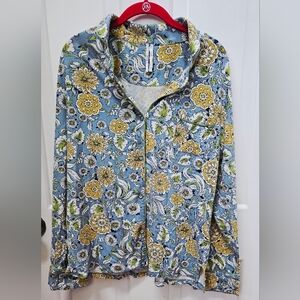 Anthropologie Floral Button-Up Pajama Shirt Size L